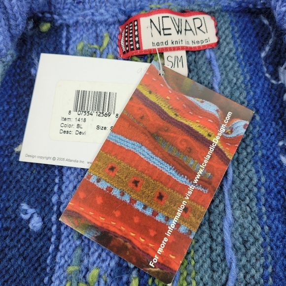Newari hand knit wool blue cardigan buttons Icelandic Design cozy artsy NWT S/M - Picture 10 of 12